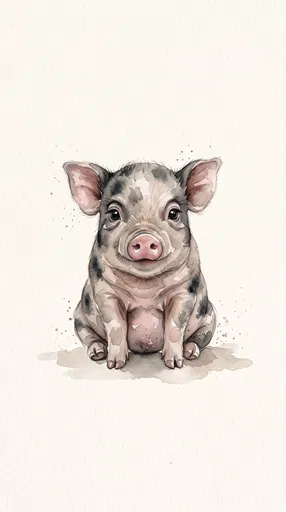 Watercolor Sitting Baby Potbelly Piglet