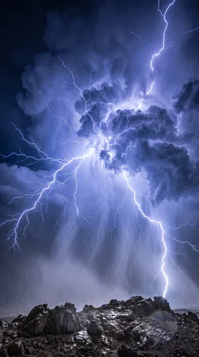 Electric Blue Lightning Storm Over Rocky Ridge