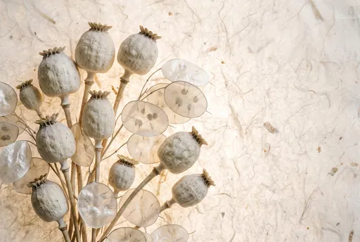 Dried Poppy Pods and Lunaria on Paper