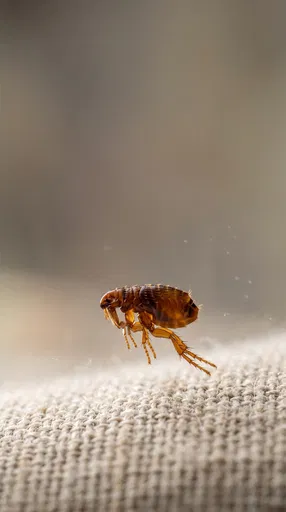 Macro Shot of Jumping Flea Above Fabric