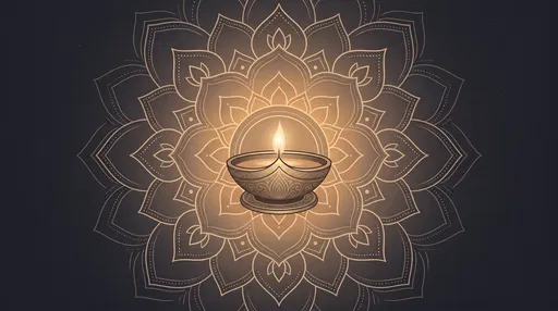 Glowing Diya Lamp Over Lotus Mandala
