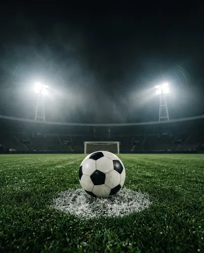 Soccer Ball on Penalty Spot at Night