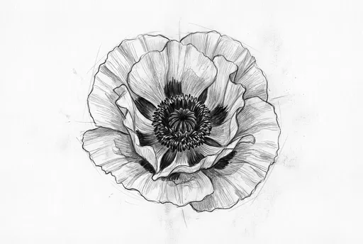Graphite Pencil Sketch of Poppy Flower