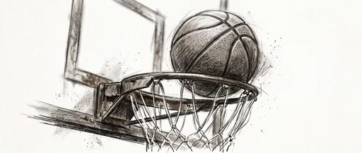 Charcoal Sketch of Basketball on Rim