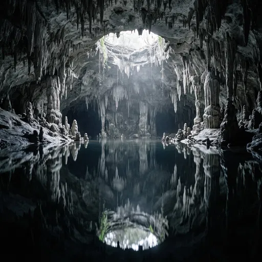 Symmetrical Flooded Cave With Ceiling Opening