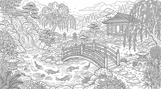 Japanese Garden Coloring Page Illustration