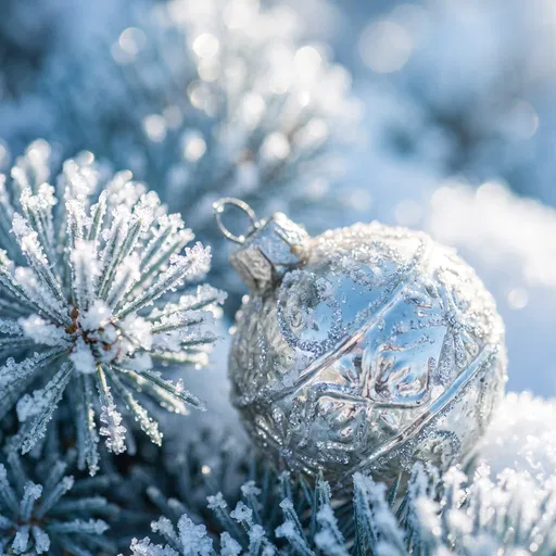 Frosted Silver Ornament on Pine Needles
