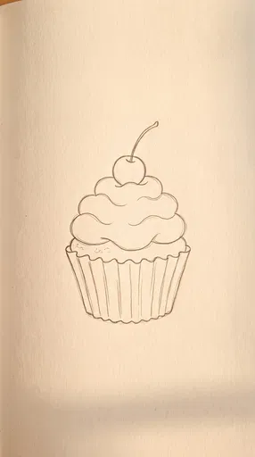 Simple Pencil Outline Sketch of Cupcake