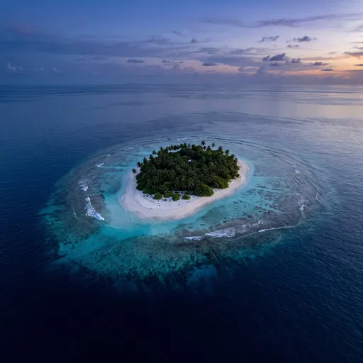 Aerial View of Tropical Island at Twilight