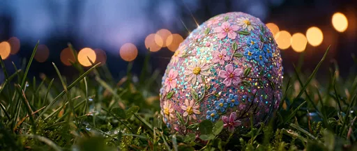 Glittering Floral Easter Egg in Grass