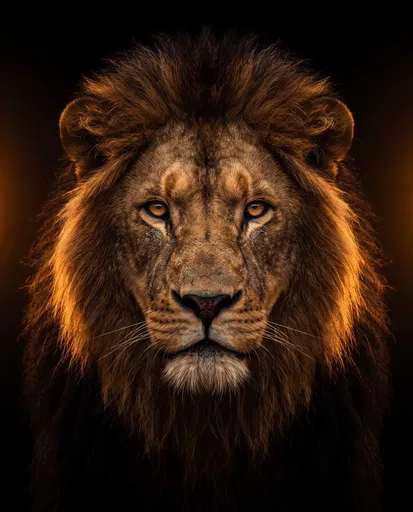 Symmetrical Studio Portrait of Male Lion