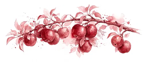 Monochrome Red Watercolor Apple Branch Illustration