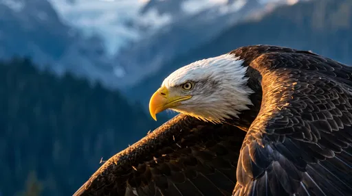 Bald Eagle Flying in Golden Light