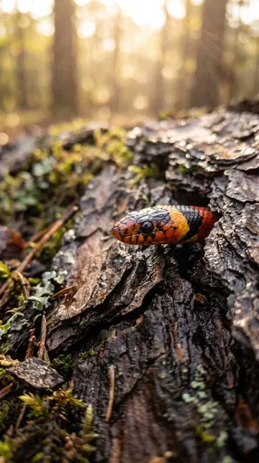 Scarlet Kingsnake Peering From Pine Bark