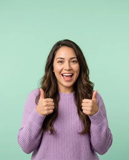 Cheerful Woman Giving Double Thumbs Up