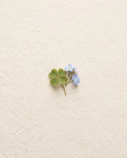 Four-Leaf Clover and Forget-Me-Nots on Paper