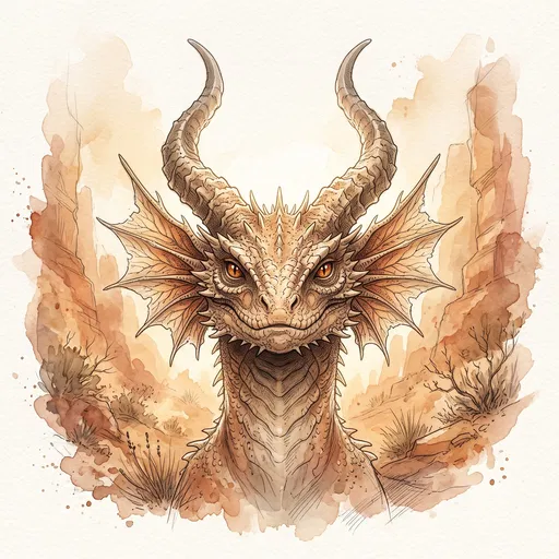 Watercolor Horned Desert Reptile Portrait