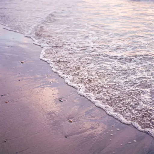Pastel Sunset Waves on Wet Sand