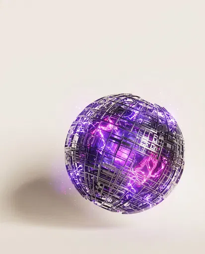 Glowing Purple Spherical AI Core Render
