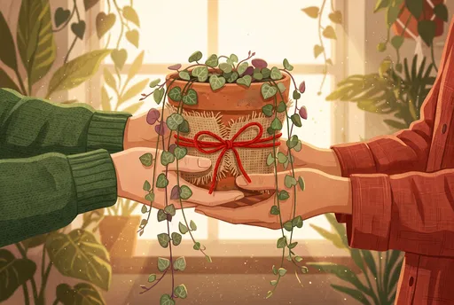 Hands Exchanging Potted String of Hearts
