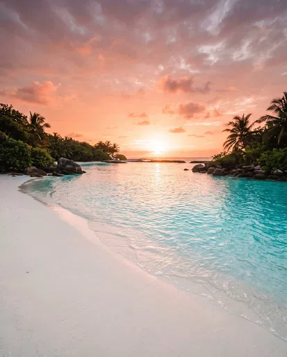 Tropical Lagoon Beach at Coral Sunset