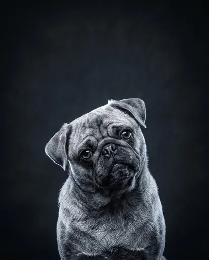 Monochrome Studio Portrait of Silver Pug