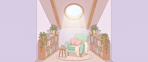 Cozy Pastel Attic Reading Nook Illustration