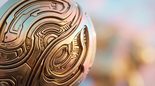 Macro Golden Cybernetic Sphere with Copy Space