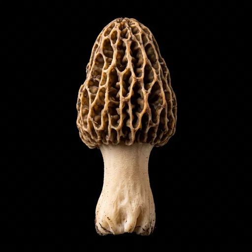 Wild Morel Mushroom on Black Background