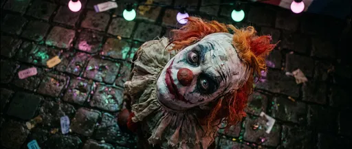 Scary Carnival Clown Looking Up at Night