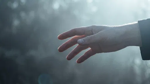 Hand Reaching Through Misty Morning Light