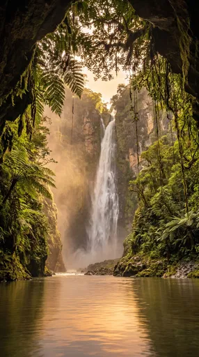 Tropical Jungle Waterfall at Golden Hour