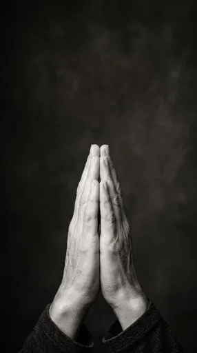 Monochrome Praying Hands on Dark Background