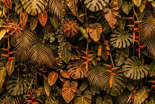Warm Autumn Tropical Foliage Wall