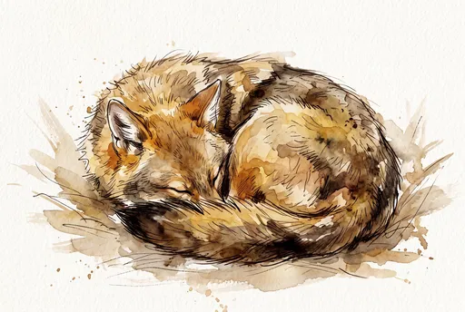 Watercolor Sketch of Sleeping Golden Jackal