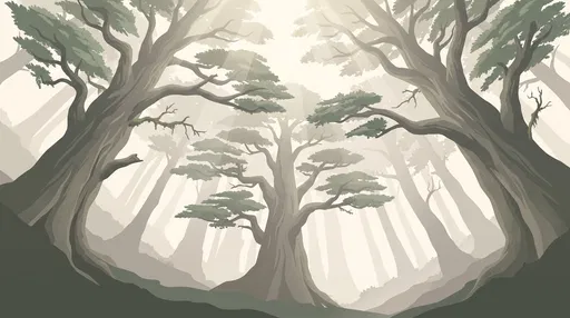 Low-Angle Misty Cedar Forest Illustration
