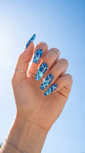 Blue Pool Water Nail Art in Sunlight