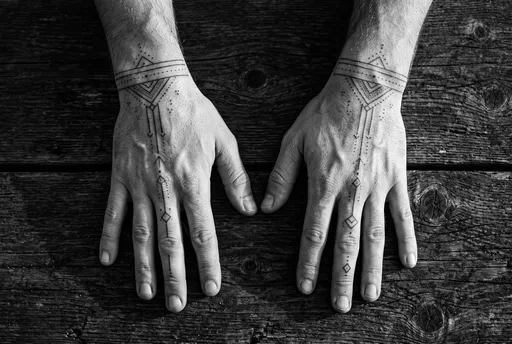 Male Hands With Geometric Line Tattoos