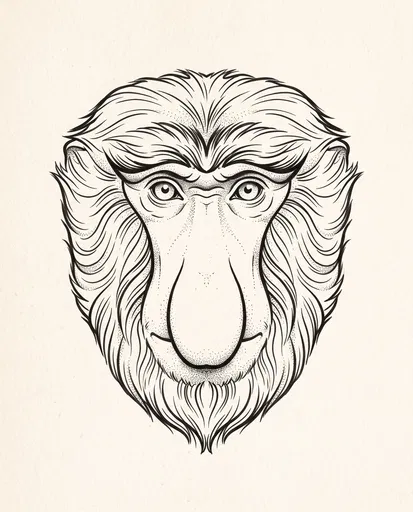 Symmetrical Proboscis Monkey Ink Line Art
