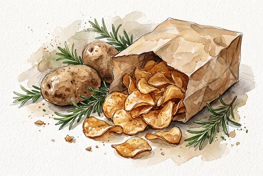 Watercolor Potato Chips with Rosemary and Potatoes