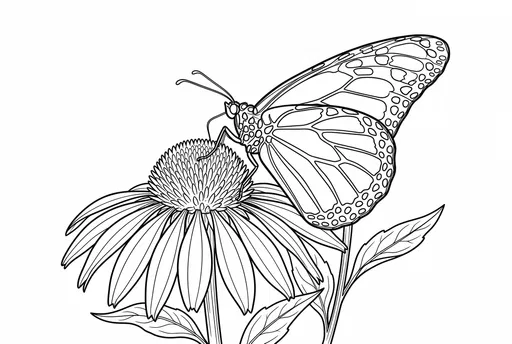 Monarch Butterfly on Coneflower Coloring Page