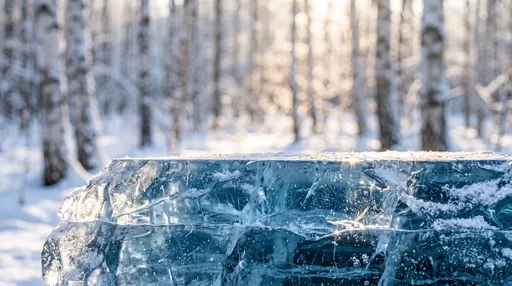 Blue Ice Ledge in Winter Forest