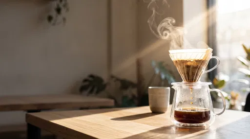 Sunlit Pour-Over Coffee in Minimalist Cafe
