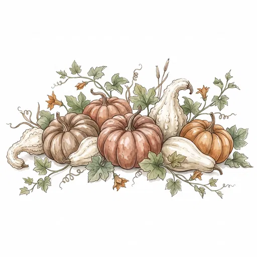 Watercolor Heirloom Pumpkins and Gourds Clip Art