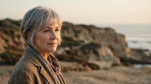 Mature Woman With Short Gray Hair Outdoors