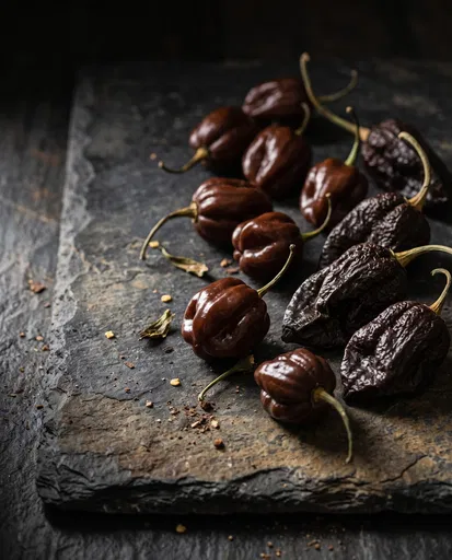 Dark Chocolate Habanero Peppers on Slate