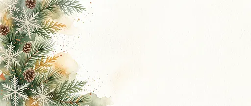 Watercolor Winter Pine and Snowflake Border