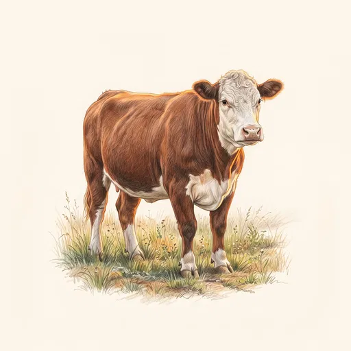 Colored Pencil Hereford Cow Illustration