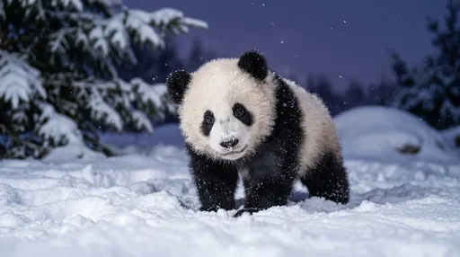 Baby Panda Standing in Winter Snow