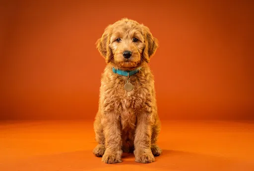 Goldendoodle Puppy on Orange Backdrop